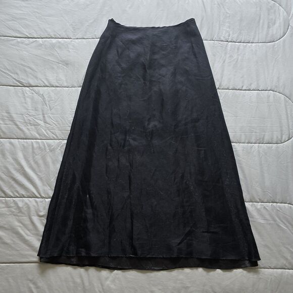 Fiesta Formal Sz XL Shiny Black Maxi Skirt Liquid Metal Dance Prom Party USA - Picture 9 of 9